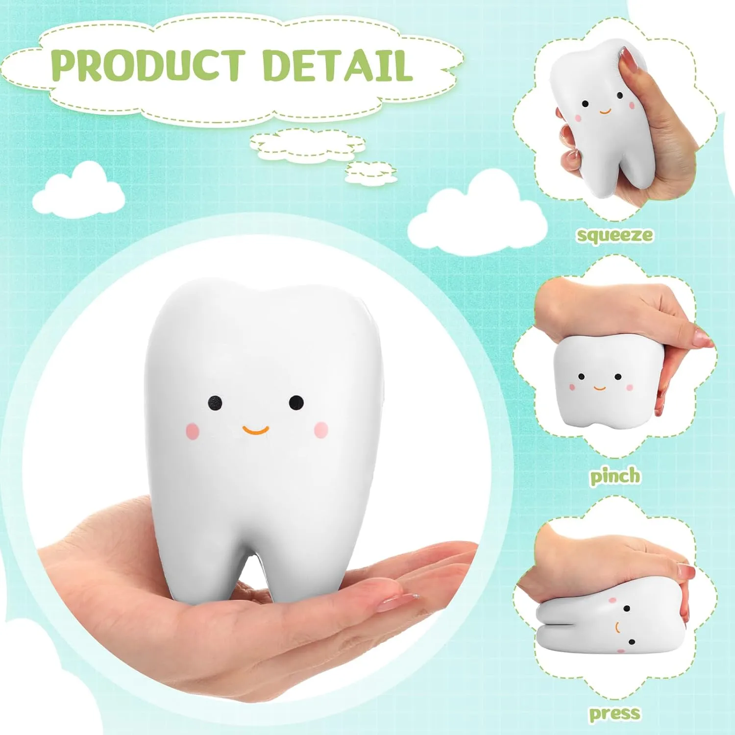 Slow Rising Squeeze Cute Tooth swamp embellish accidental refurbish Cartoon Tooth Toy for Girls and Boys Soft Stress Relief Cute Squeeze Dental World Oral Health Day Gift Shappy 24 Pcs Dentist Gift Teeth Jumbo Kawaii Teeth 