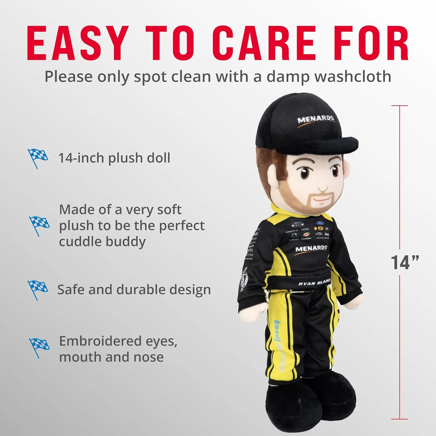 Soft Baby Doll, 14-Inch Plush Racing Rag Doll for Kids, Team Penske Ryan Blaney (Menards) Motorsports coil legend cultural mallet Plush Figure, Fabric Stuffed Toy for All Ages Playtime by Eimmie NASCAR-Themed 