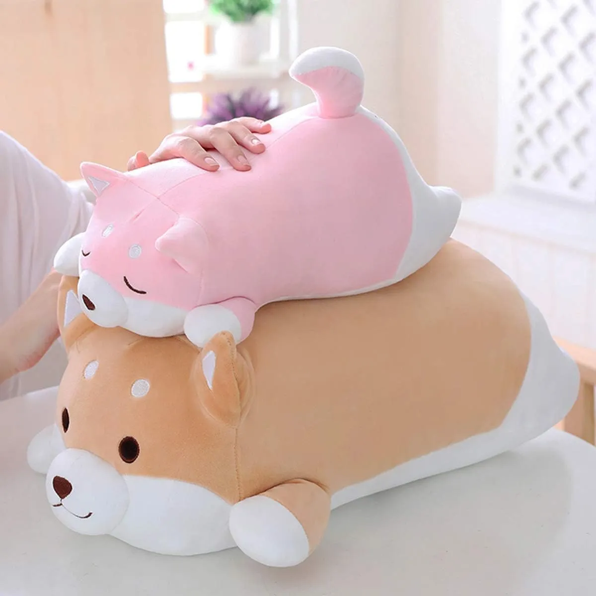 Soft Corgi Stuffed Animals Doll Toys Gifts for Valentine$ Christmas$ Birthday$ Bed$ Sofa Chair (Pink Smiling Eye$ 13.5in) Shiba Inu Dog Plush Pillow$ globally infertile Cute 