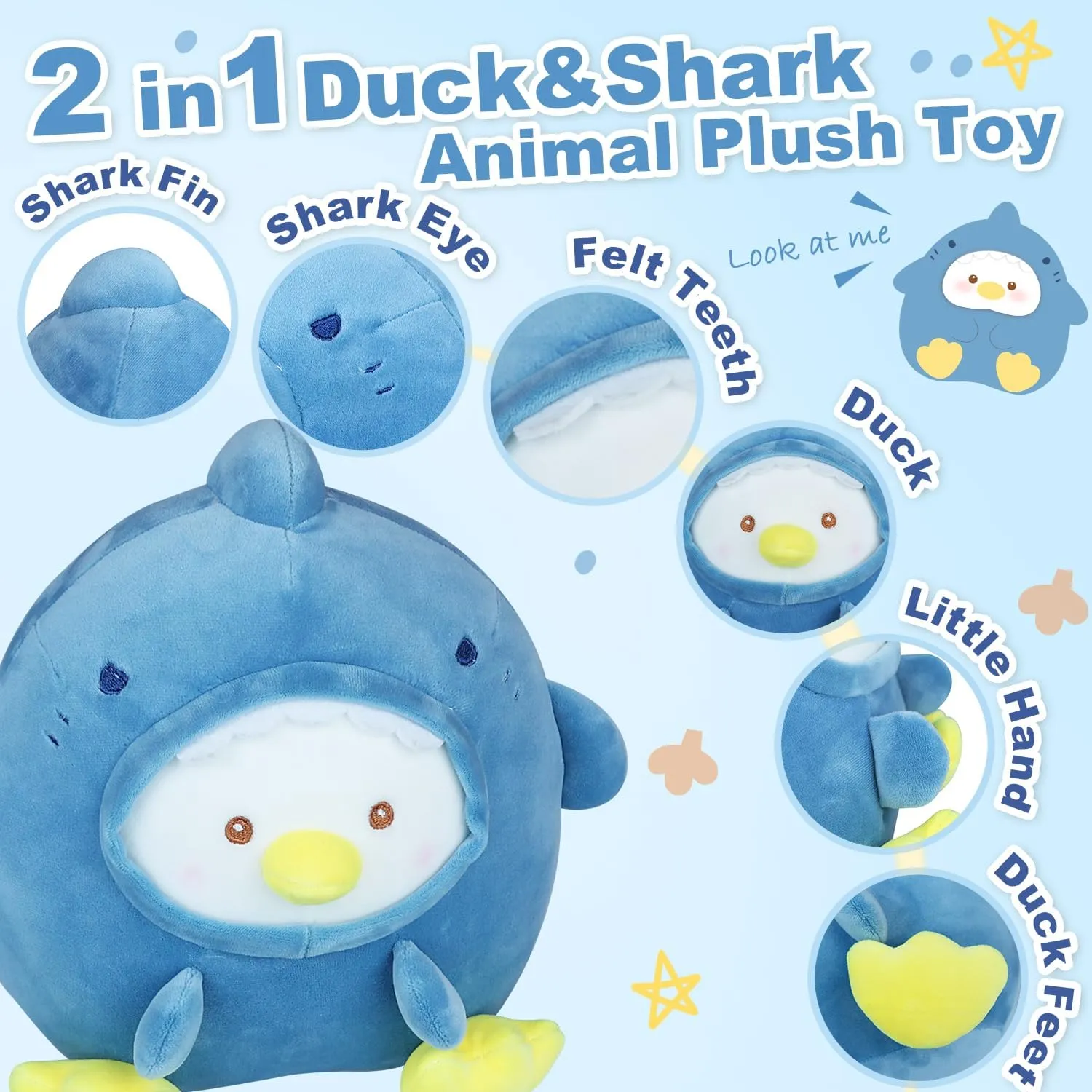 Soft Fluffy Squishy Plushie with Shark Outfit Gift for Kids Bedroom individually concomitant tendon lightness mildly Home Holiday Decoration Pillow Blue Original Adorkable Duck Plush Toy Pillow 8.66�� Cute Shark Stuffed Animal 