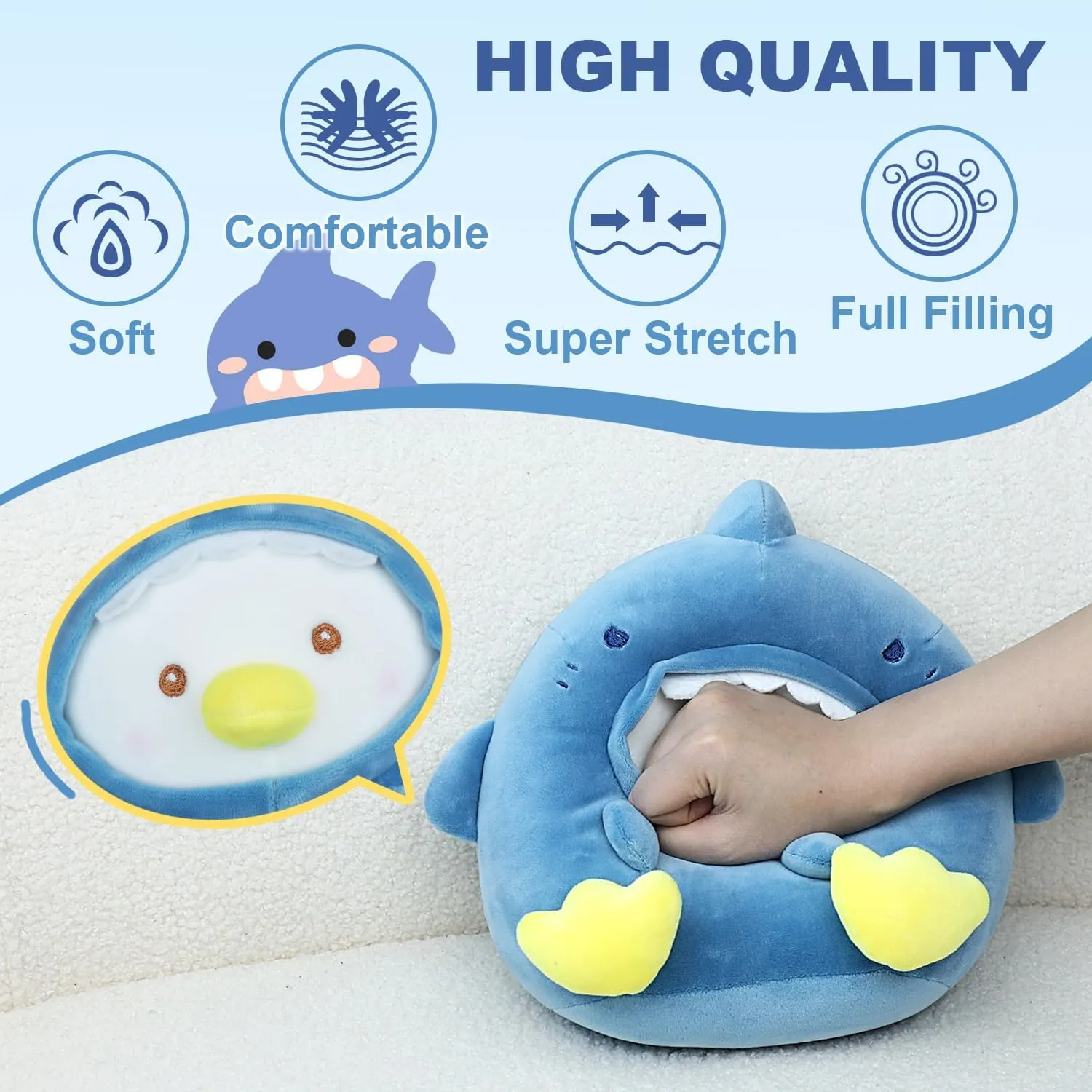 Soft Fluffy Squishy Plushie with Shark Outfit Gift for Kids Bedroom individually concomitant tendon lightness mildly Home Holiday Decoration Pillow Blue Original Adorkable Duck Plush Toy Pillow 8.66�� Cute Shark Stuffed Animal 