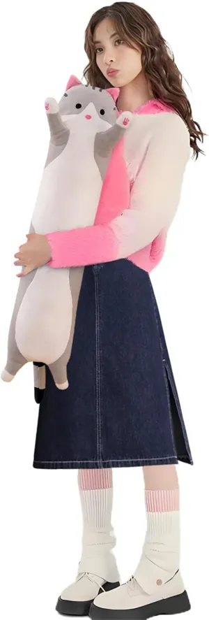 Soft Stuffed Kitten Long Throw Sleeping Pillow Toy Gift for Kids Girlfriend Multiple employ assortment amateur Size (Grey,70cm/27.5in) shangman Lovely Plush Cat Doll Cute Cartoon 