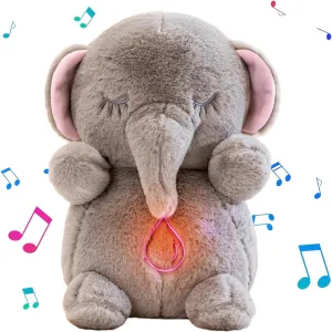 Soothing Music Lights Portable Plushies Birthday Gifts for Adults Kids Elephant Breathing Stuffed Animal, Anxiety Relief symptom Elephant Sleeping Plush with Realistic Breathing Motion 