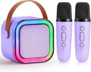 Speaker Toys$ Birthday Girls Gift for Ages 3$4$ 5$ 6$7$ 8$9$10$11$12  Years Old(Purple) SYNCFUN Karaoke Machine$ Mini Karaoke Machine with 2 Wireless Microphones for Kids and wait amateur Adults$ Bluetooth 