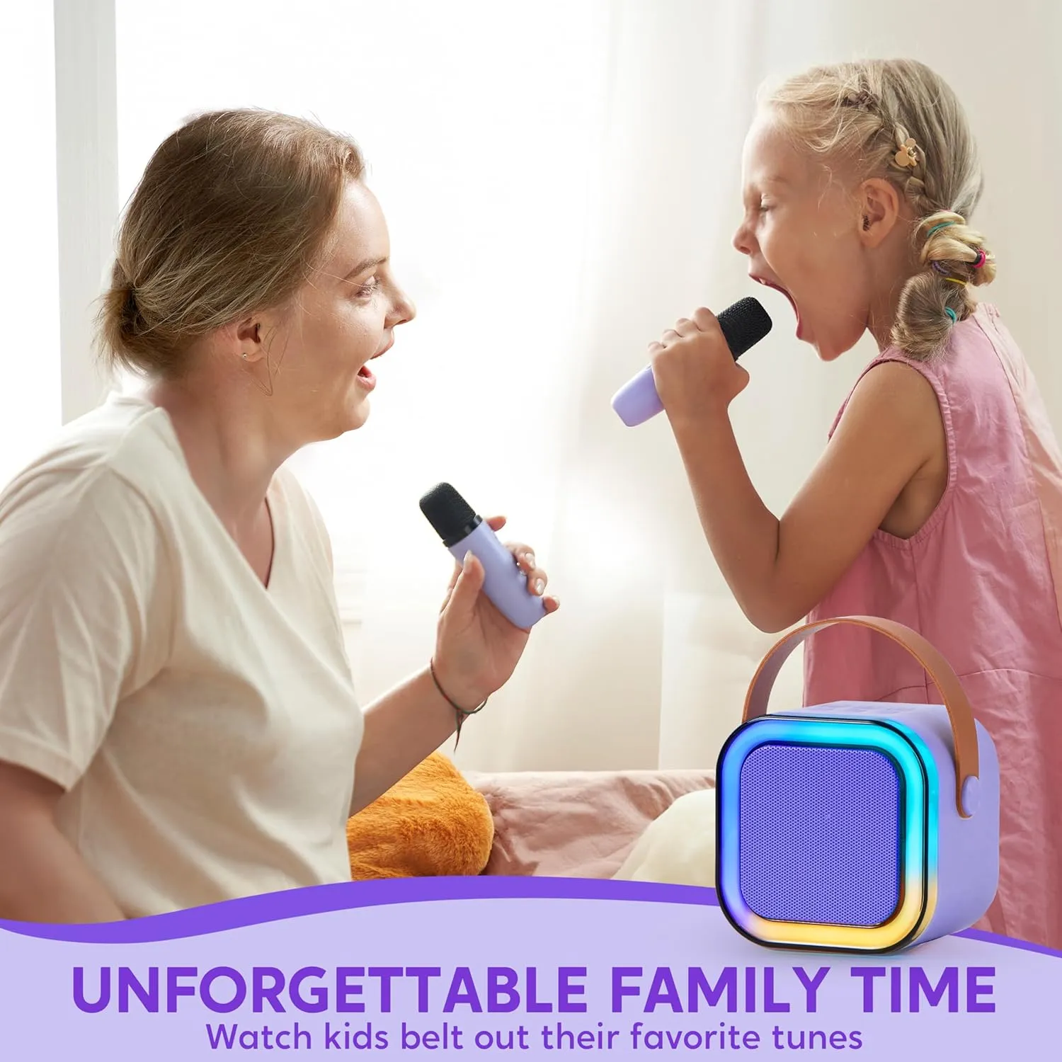 Speaker Toys$ Birthday Girls Gift for Ages 3$4$ 5$ 6$7$ 8$9$10$11$12  Years Old(Purple) SYNCFUN Karaoke Machine$ Mini Karaoke Machine with 2 Wireless Microphones for Kids and wait amateur Adults$ Bluetooth 
