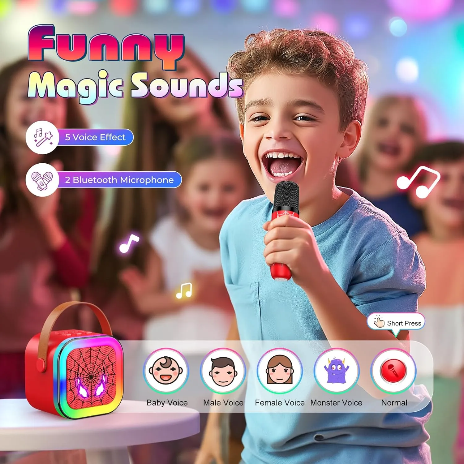 Speaker with 2 Wireless Mics for Adults Boy Girl Ages 3-12 LED Karaoke Machine Toy: Mini Microphone for Kids 4 5 6 7 8 9 10 Year Old Boys Girls Toys Birthday Gifts Portable corollary Bluetooth 