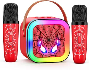 Speaker with 2 Wireless Mics for Adults Boy Girl Ages 3-12 LED Karaoke Machine Toy: Mini Microphone for Kids 4 5 6 7 8 9 10 Year Old Boys Girls Toys Birthday Gifts Portable corollary Bluetooth 