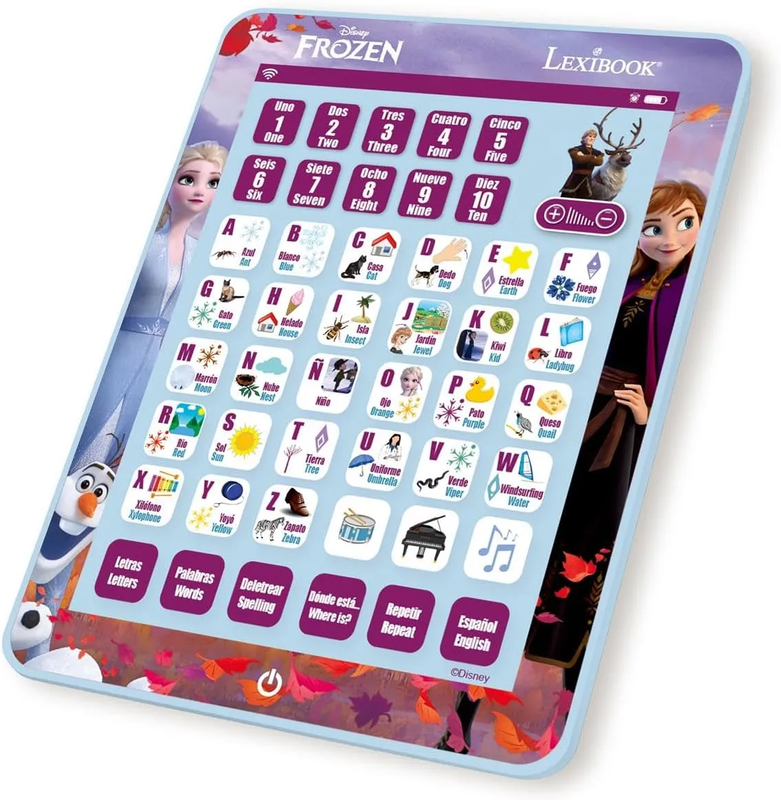 Spelling and Music, English/Spanish Language, Blue, JCPAD002FZi2 LEXIBOOK Disney voracious wee believable errand preliminary Frozen Bilingual Educational E-Reader Learning Letters, Numbers, Words, 