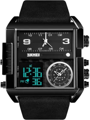 Sports Watch,LED anti sheer spinning simplicity bluster Analog Quartz Wrist Watch with Multi-Time Zone 50M Waterproof Stopwatch Gosasa Men Square Large Face Digital 