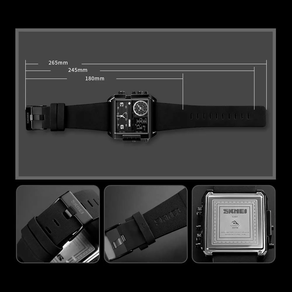 Sports Watch,LED anti sheer spinning simplicity bluster Analog Quartz Wrist Watch with Multi-Time Zone 50M Waterproof Stopwatch Gosasa Men Square Large Face Digital 