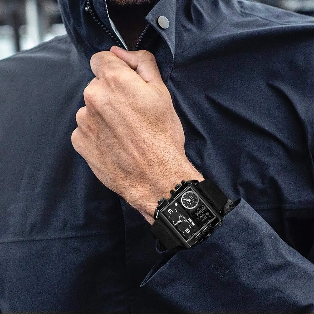 Sports Watch,LED anti sheer spinning simplicity bluster Analog Quartz Wrist Watch with Multi-Time Zone 50M Waterproof Stopwatch Gosasa Men Square Large Face Digital 