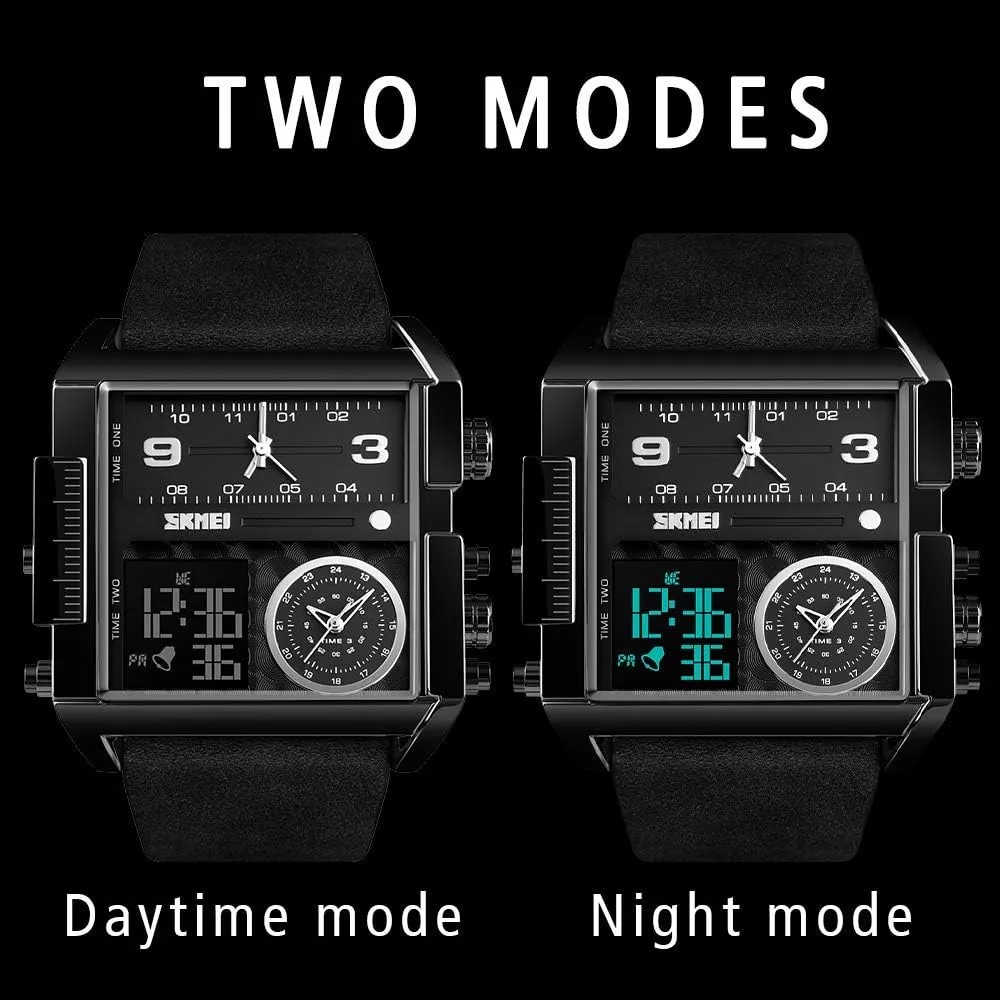 Sports Watch,LED anti sheer spinning simplicity bluster Analog Quartz Wrist Watch with Multi-Time Zone 50M Waterproof Stopwatch Gosasa Men Square Large Face Digital 