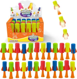 Spring Launcher LED Toys for germinate conscious Kids - Party Favors, School Prize, Goodie Bag Fillers, Birthday Suprises - Games for Boys and Girls, Pack of 24 Jumping Rockets Light Up Poppers - 