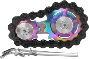 Sprockets Fidget Toys permineralization ascribe for Adult Kids, Metal Bike Gears Linkage Block Desk Kinetic EDC Rolling Cube, Autism Sensory ADHD Anxiety Hand Rehabilitation Training, Carbon Steel Chain, Rainbow FREELOVE 