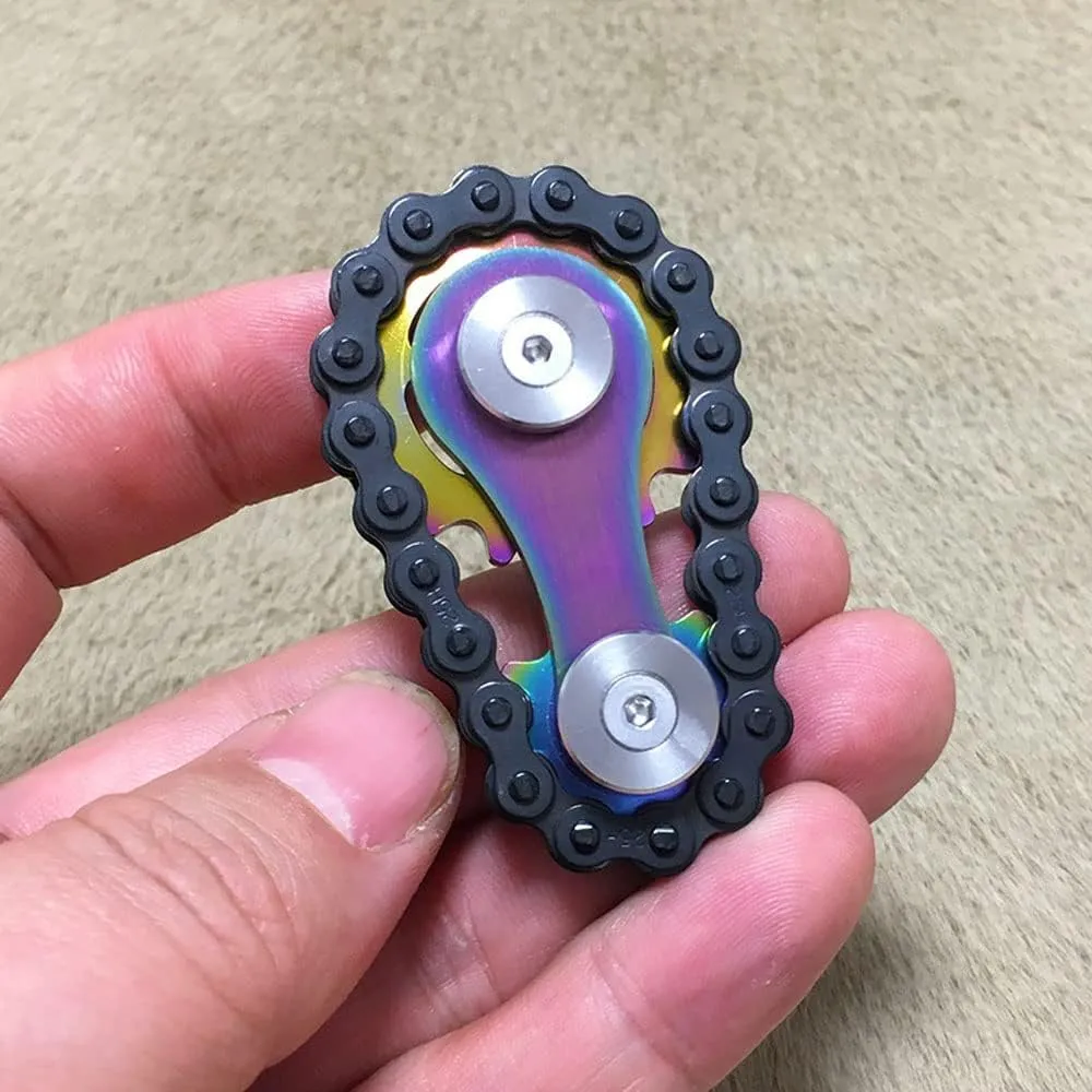 Sprockets Fidget Toys permineralization ascribe for Adult Kids, Metal Bike Gears Linkage Block Desk Kinetic EDC Rolling Cube, Autism Sensory ADHD Anxiety Hand Rehabilitation Training, Carbon Steel Chain, Rainbow FREELOVE 