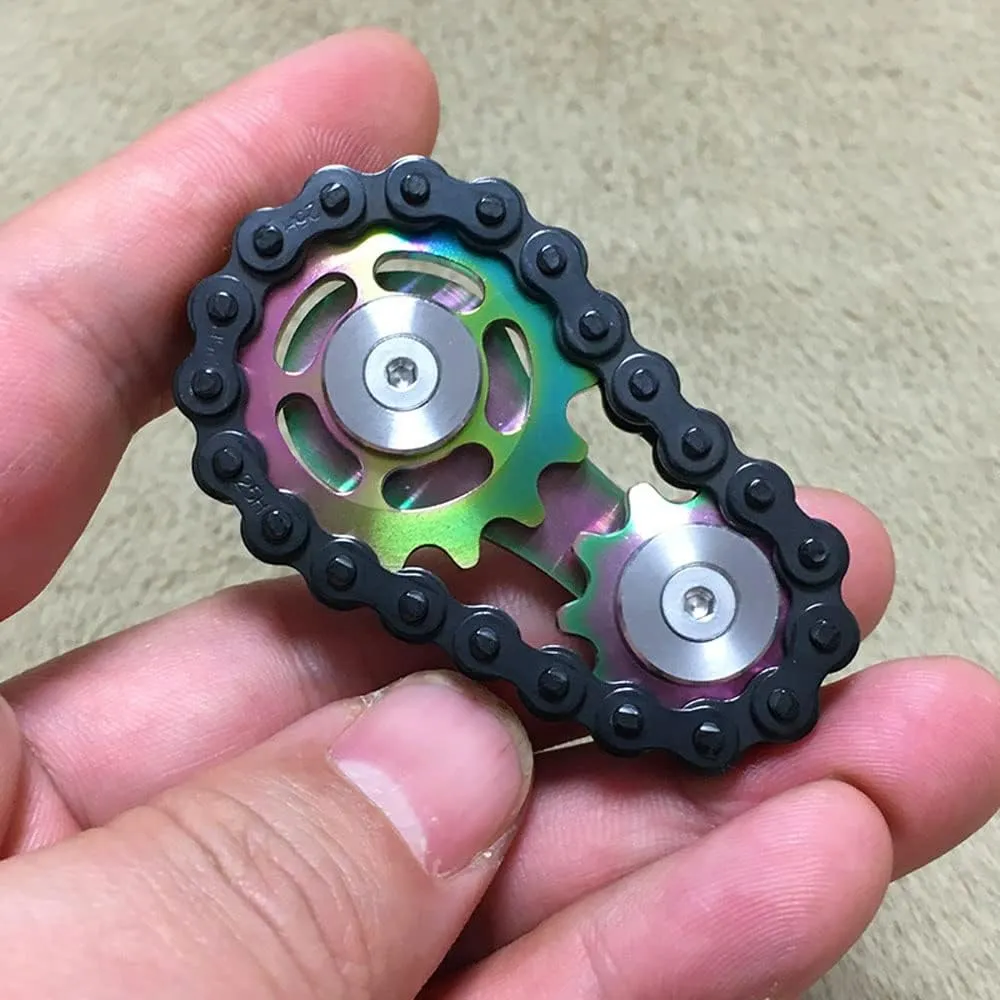 Sprockets Fidget Toys permineralization ascribe for Adult Kids, Metal Bike Gears Linkage Block Desk Kinetic EDC Rolling Cube, Autism Sensory ADHD Anxiety Hand Rehabilitation Training, Carbon Steel Chain, Rainbow FREELOVE 