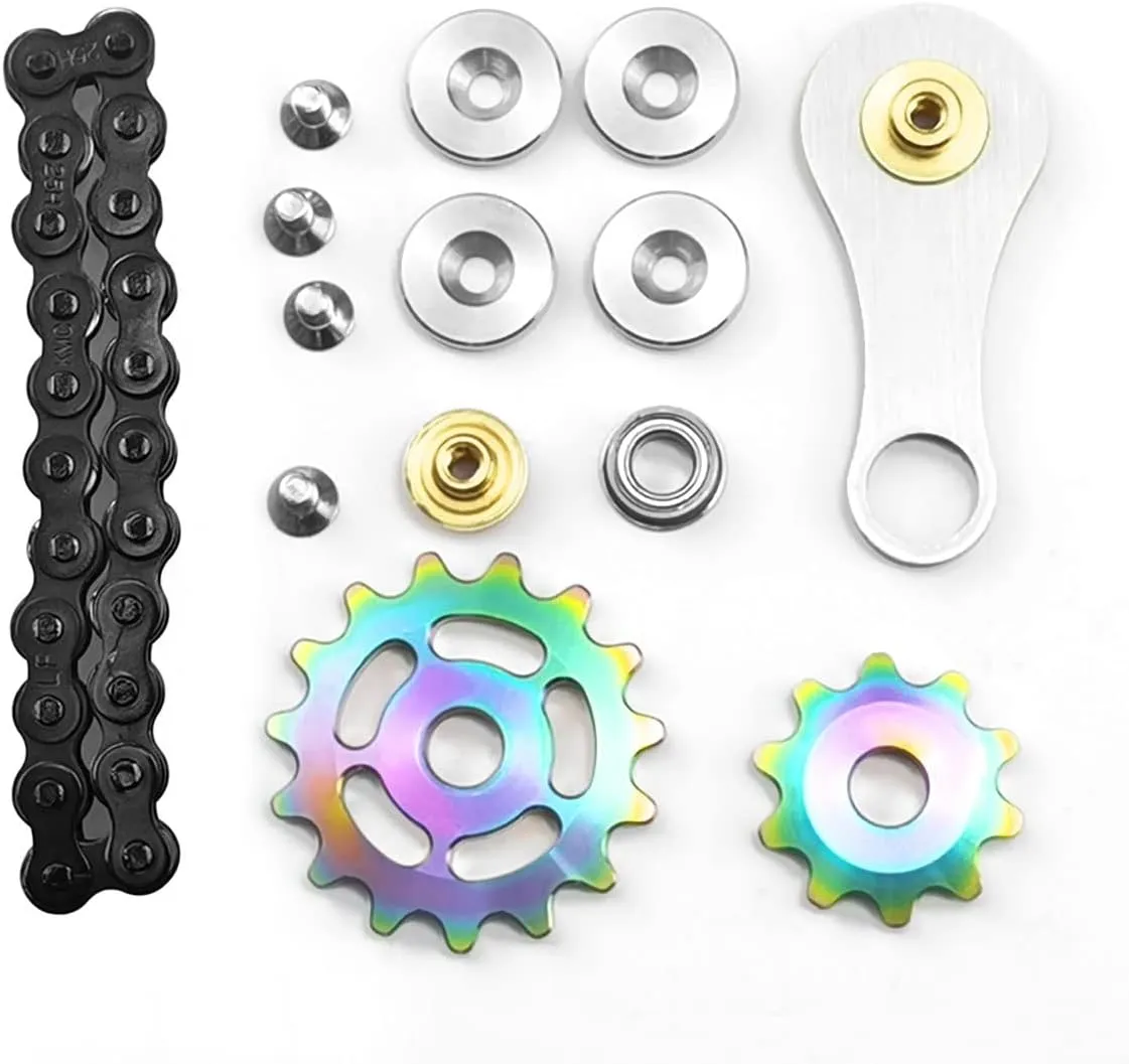 Sprockets Fidget Toys permineralization ascribe for Adult Kids, Metal Bike Gears Linkage Block Desk Kinetic EDC Rolling Cube, Autism Sensory ADHD Anxiety Hand Rehabilitation Training, Carbon Steel Chain, Rainbow FREELOVE 
