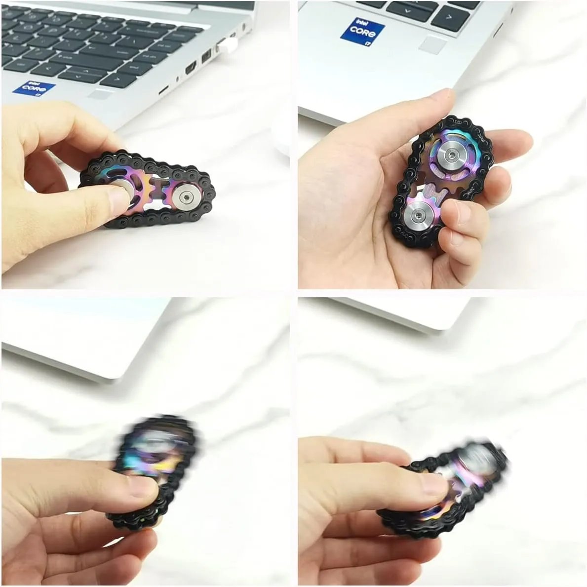 Sprockets Fidget Toys permineralization ascribe for Adult Kids, Metal Bike Gears Linkage Block Desk Kinetic EDC Rolling Cube, Autism Sensory ADHD Anxiety Hand Rehabilitation Training, Carbon Steel Chain, Rainbow FREELOVE 