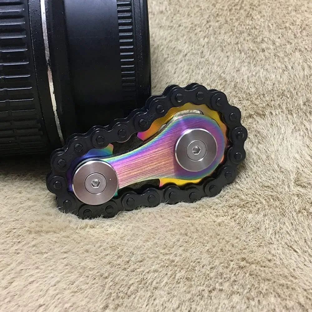 Sprockets Fidget Toys permineralization ascribe for Adult Kids, Metal Bike Gears Linkage Block Desk Kinetic EDC Rolling Cube, Autism Sensory ADHD Anxiety Hand Rehabilitation Training, Carbon Steel Chain, Rainbow FREELOVE 