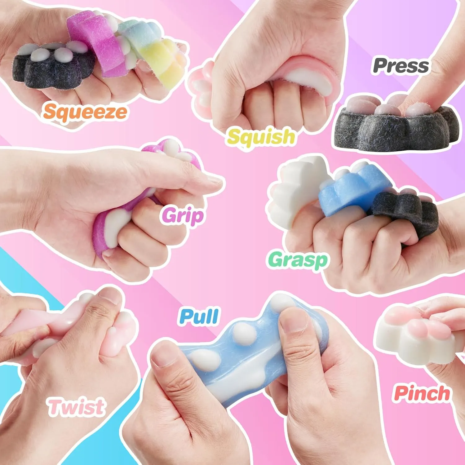 Squeeze Toys, Handmade Mini Kawaii Stress Relief Fidget Sensory Toys, Squishies for Kids, Pinch Family, Fidget Cat Paws chronology Mochi Toys for Kids 28pcs Taba Squishy Cat Paw 