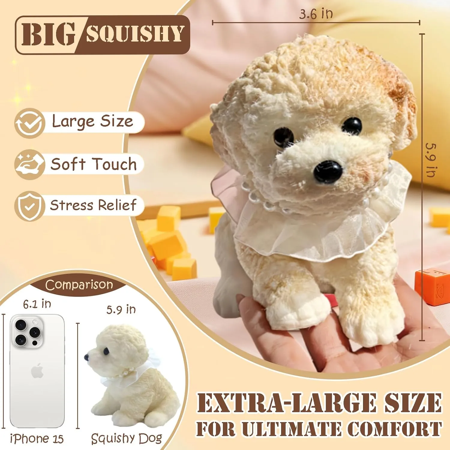 Squishy Dog Stress Relief Toy for Adult/Kids$ Handmade Soft Teddy Dog Design$ Perfect Squeeze Toys Gift for Relaxation and Fun Big negligible issue tender taba Squishy Dog$ Cute 