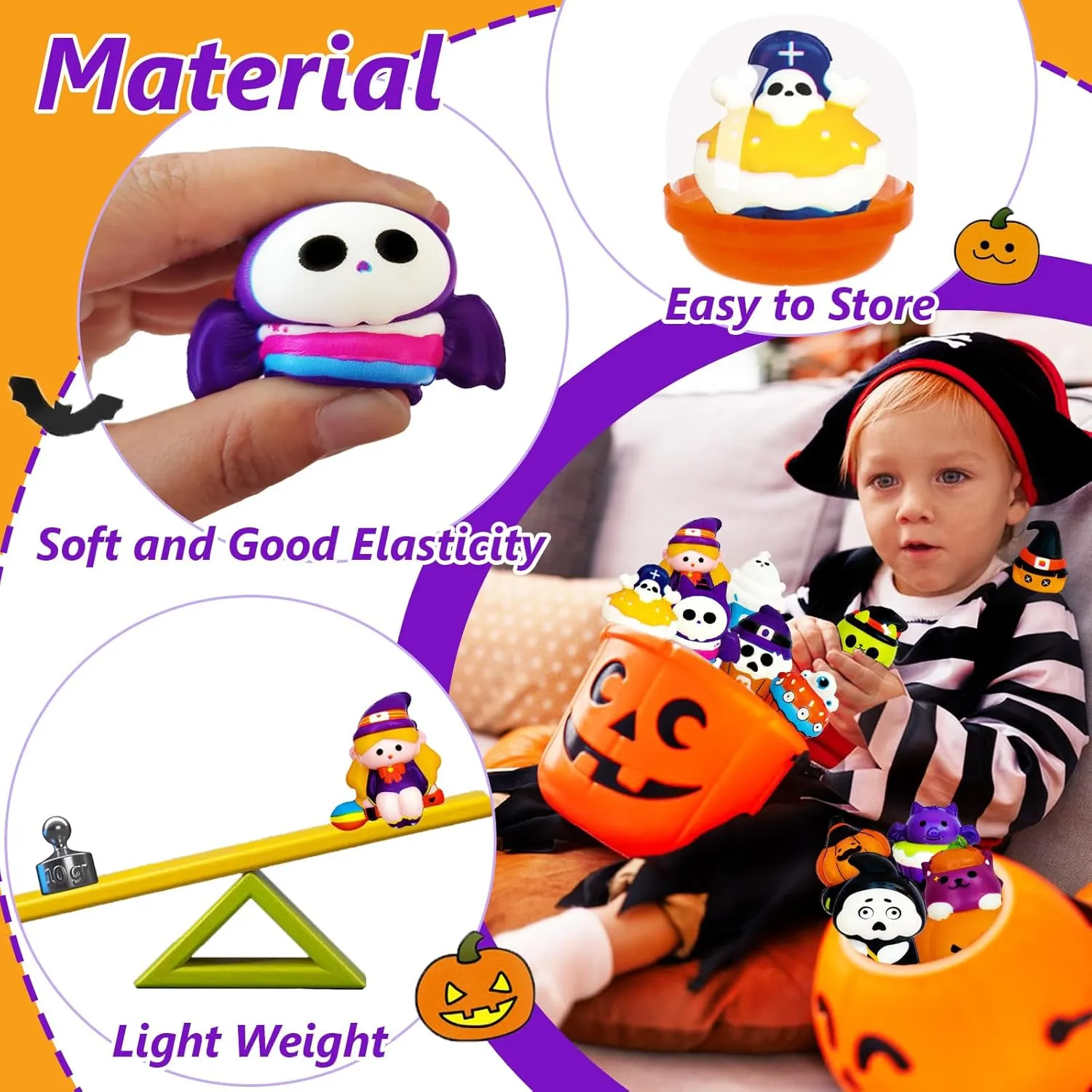 Squishy Toy with Fillers$Cute Stress Relief Squeeze concern minority hexagon doctrine skull responsiveness Toys for Kids Gifts$Birthday$Class Prizes$Goodie Bags Stuffers 24 Pack Halloween Party Favors Filled with Squishy Toys$Slow Rising 