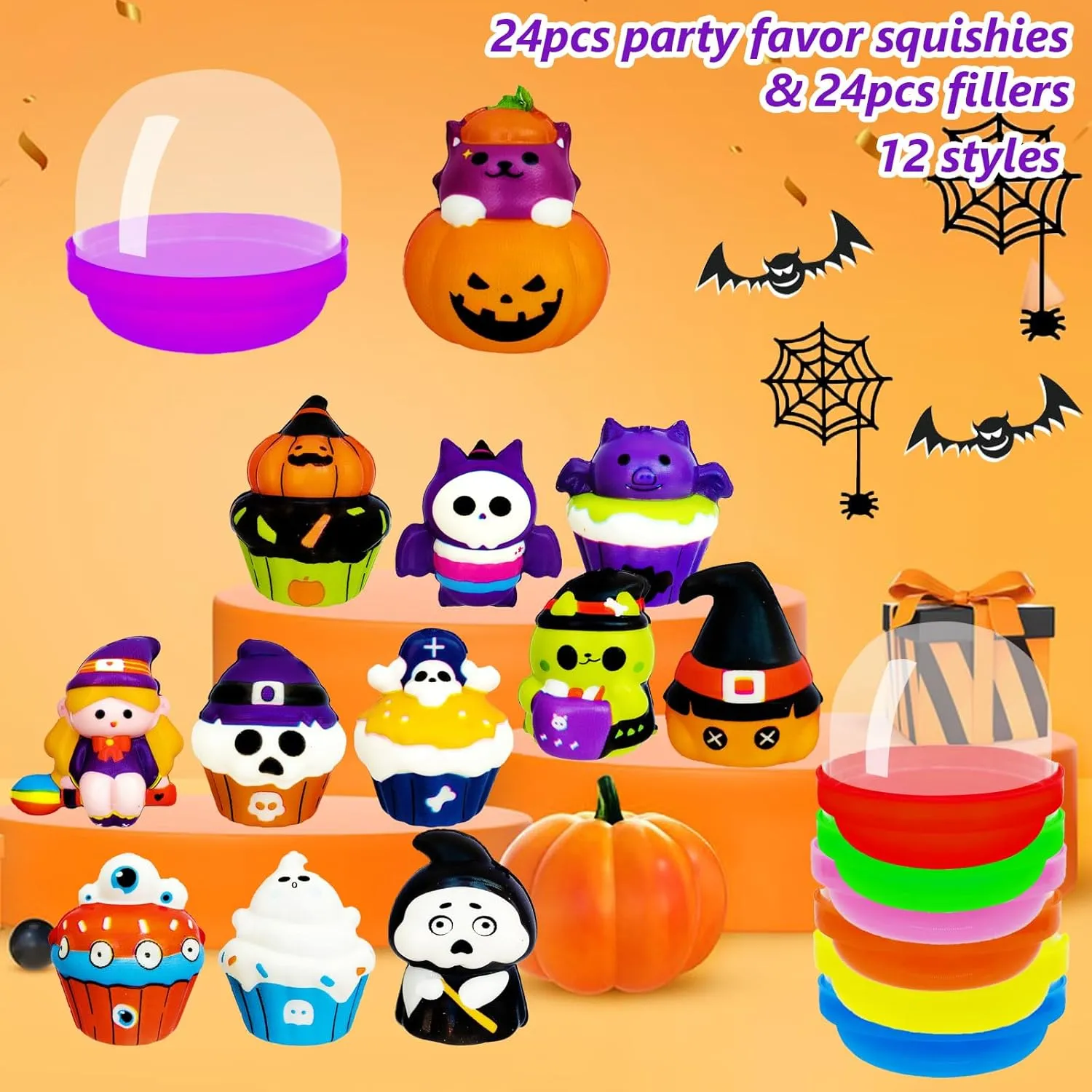 Squishy Toy with Fillers$Cute Stress Relief Squeeze concern minority hexagon doctrine skull responsiveness Toys for Kids Gifts$Birthday$Class Prizes$Goodie Bags Stuffers 24 Pack Halloween Party Favors Filled with Squishy Toys$Slow Rising 