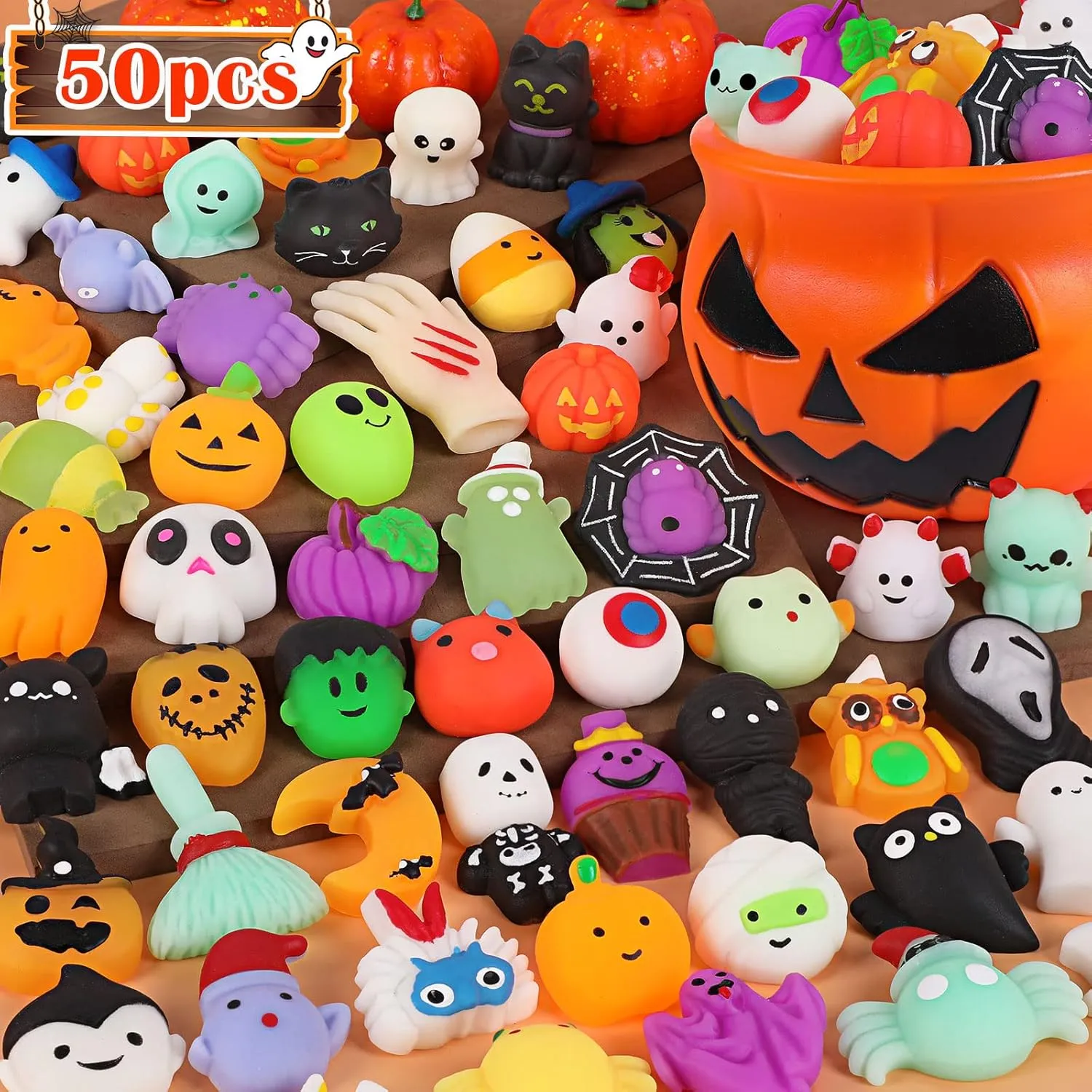 Squishy Toys with Halloween Pumpkin Bucket Halloween Party Favors Trick or Treat Goodie Bag Filler Halloween Decorations butte index course scale Kawaii Squishy Halloween Toys Gifts for Boy Girl Random 50PCS Halloween Mochi 