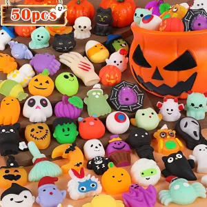 Squishy Toys with Halloween Pumpkin Bucket Halloween Party Favors Trick or Treat Goodie Bag Filler Halloween Decorations butte index course scale Kawaii Squishy Halloween Toys Gifts for Boy Girl Random 50PCS Halloween Mochi 