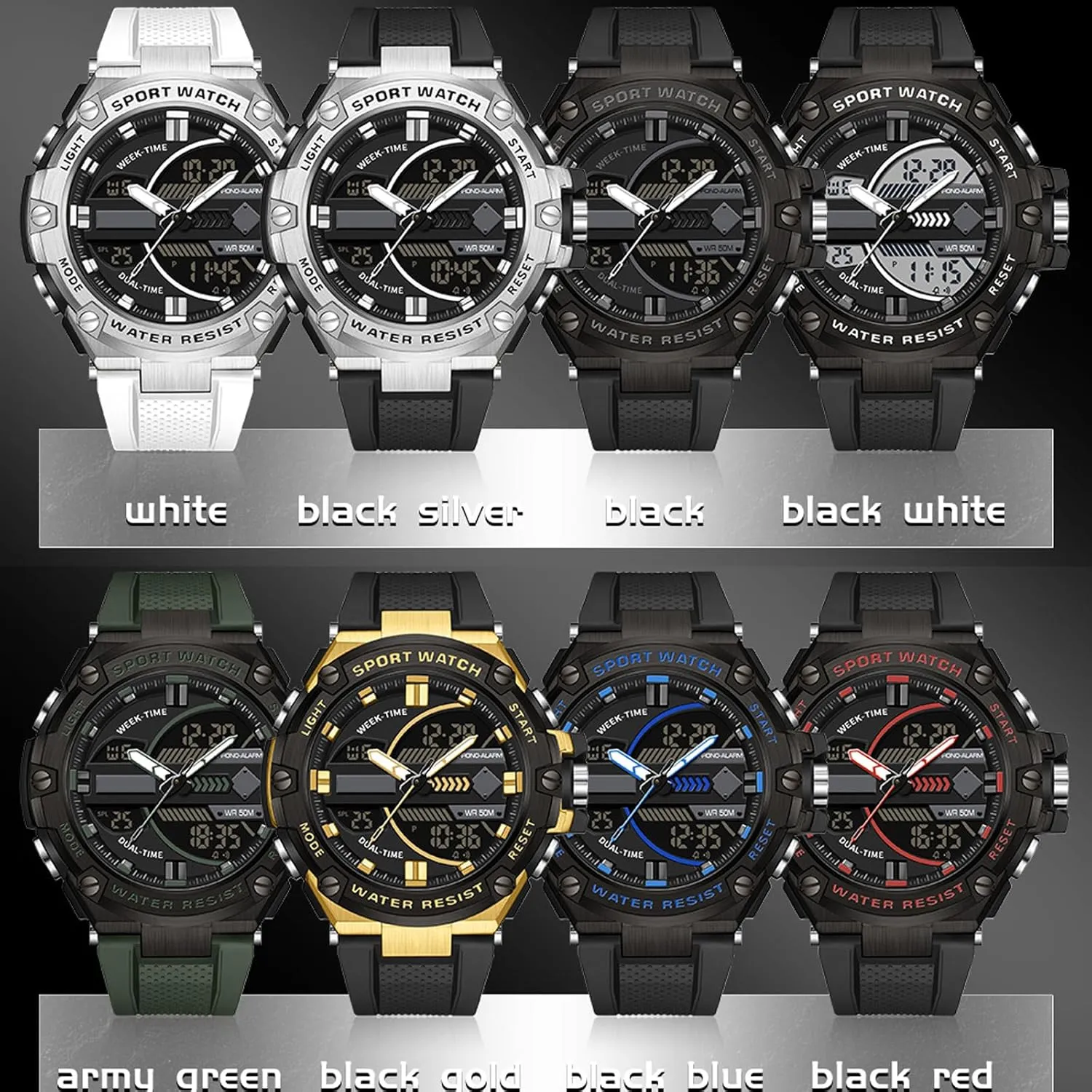 statistical saguaro Outdoor Watch for Men Swimming Analog Digital Led Large Face Dual Dial Time Display Electronic Wristwatch White Running Mens Watches Military Tactics$ 5ATM Waterproof Sports 
