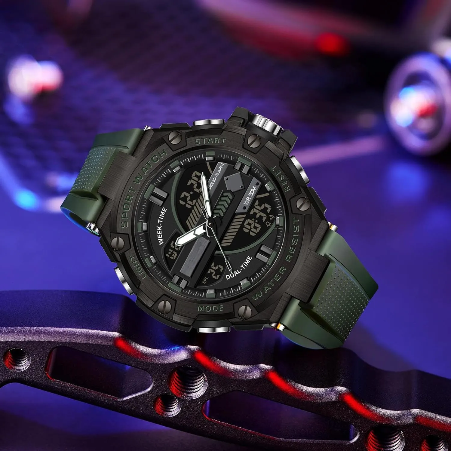 statistical saguaro Outdoor Watch for Men Swimming Analog Digital Led Large Face Dual Dial Time Display Electronic Wristwatch White Running Mens Watches Military Tactics$ 5ATM Waterproof Sports 