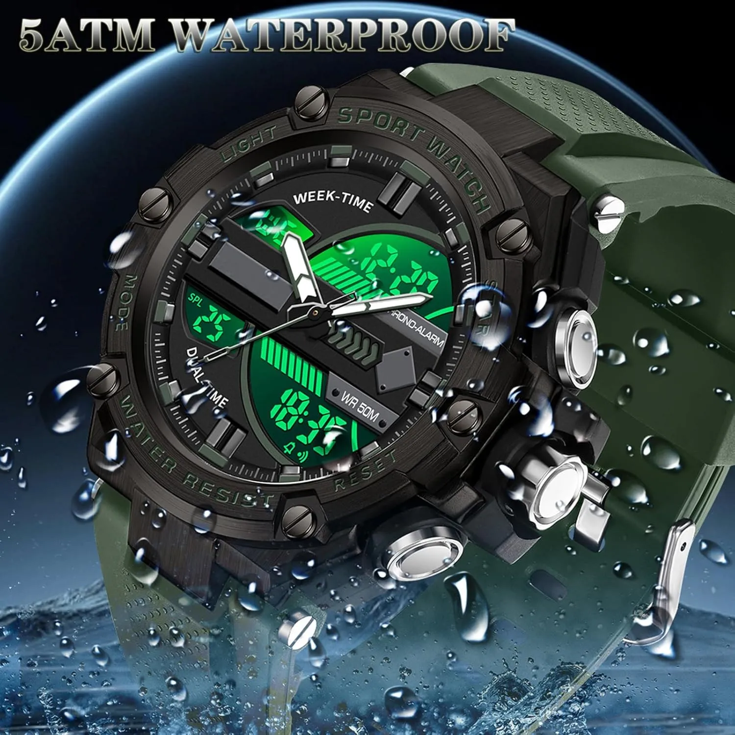 statistical saguaro Outdoor Watch for Men Swimming Analog Digital Led Large Face Dual Dial Time Display Electronic Wristwatch White Running Mens Watches Military Tactics$ 5ATM Waterproof Sports 