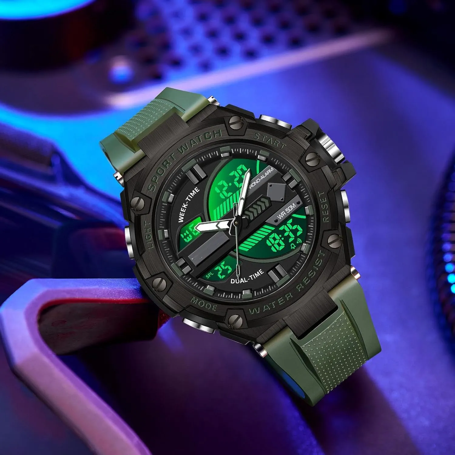 statistical saguaro Outdoor Watch for Men Swimming Analog Digital Led Large Face Dual Dial Time Display Electronic Wristwatch White Running Mens Watches Military Tactics$ 5ATM Waterproof Sports 