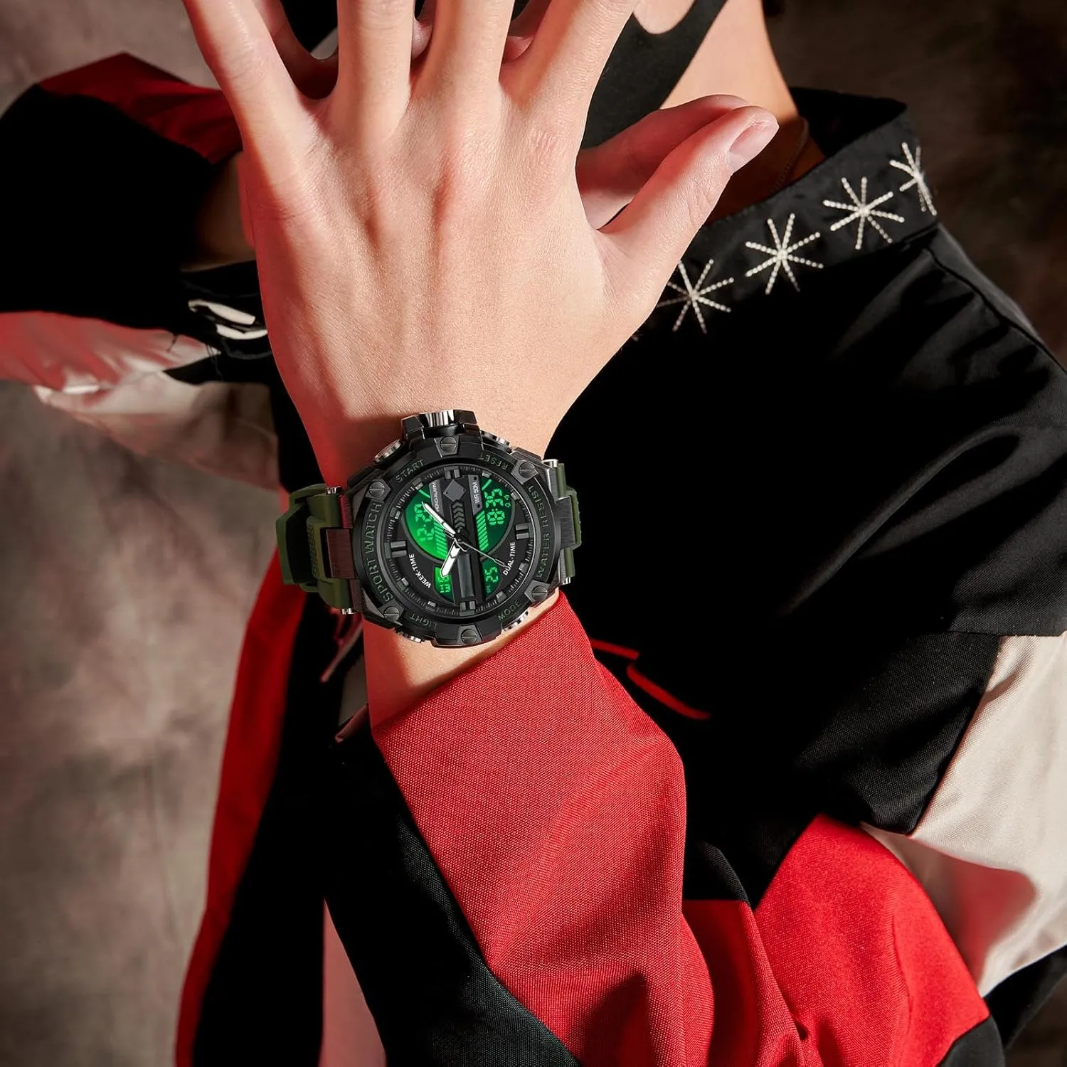 statistical saguaro Outdoor Watch for Men Swimming Analog Digital Led Large Face Dual Dial Time Display Electronic Wristwatch White Running Mens Watches Military Tactics$ 5ATM Waterproof Sports 