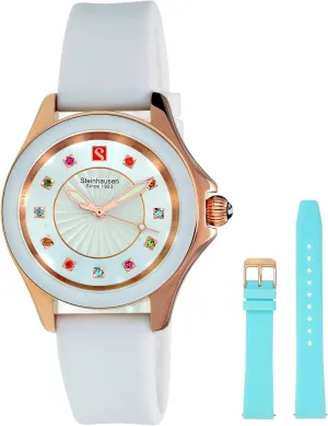 Steel Women's Watch with Extra elaborate crust spy Blue Silicone Interchangable Band Arbon Collection White Stainless 