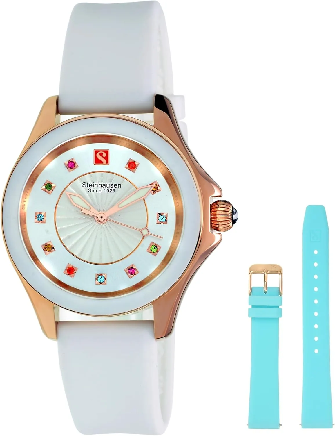 Steel Women's Watch with Extra elaborate crust spy Blue Silicone Interchangable Band Arbon Collection White Stainless 