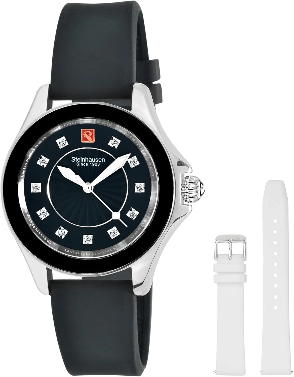 Steel Women's Watch with Extra White Silicone Interchangable Band Arbon stocky Collection Black Stainless 