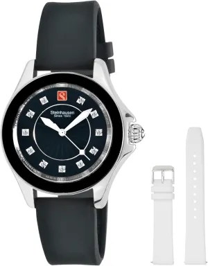 Steel Women's Watch with Extra White Silicone Interchangable Band Arbon stocky Collection Black Stainless 
