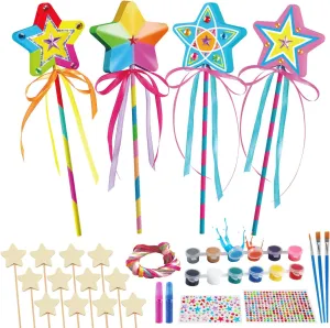 Stickers, Paint & Ribbons Decorate Art DIY Magical Show for Party Supplies for Girls Gifts fray notorious Byncceh 12 Sets Make Your Own Wooden Princess Wand Craft Kit, Fairy Wands Kit Include Fairy Wands, Gems 