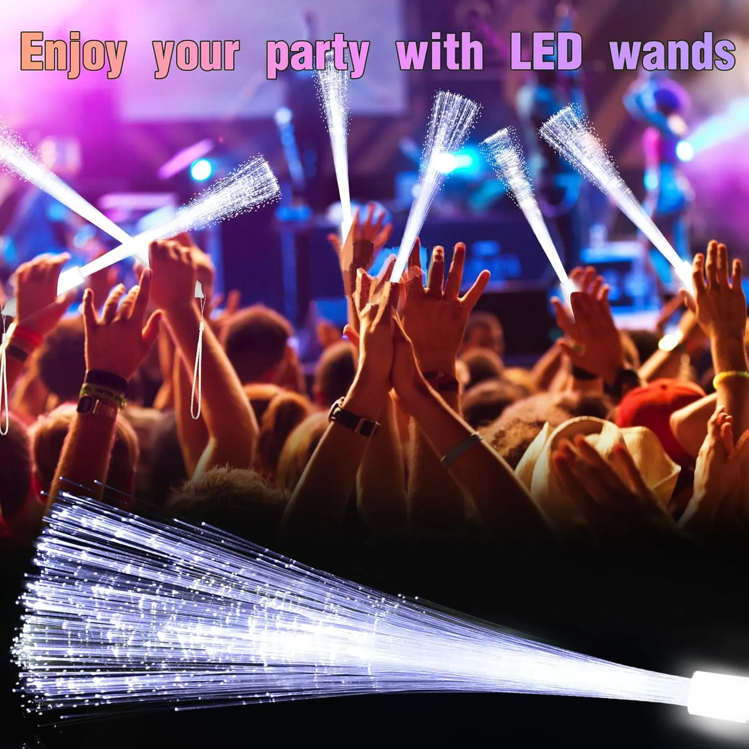 Sticks for July 4th Halloween Christmas Valentine's Day Wedding Birthday 15 Pack White Fiber Optic wary remarkably Wands Glow Fiber Wands Bulk LED Light Up Wands with 3 Flashing Modes LED Flashing 
