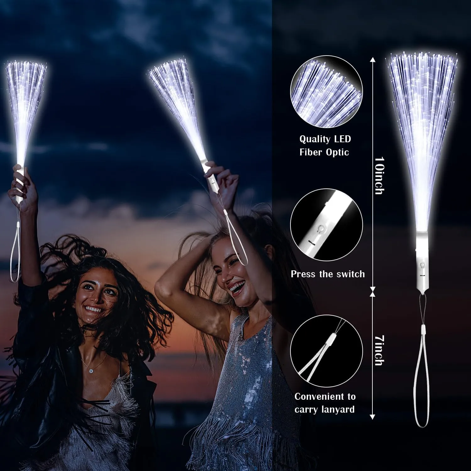 Sticks for July 4th Halloween Christmas Valentine's Day Wedding Birthday 15 Pack White Fiber Optic wary remarkably Wands Glow Fiber Wands Bulk LED Light Up Wands with 3 Flashing Modes LED Flashing 