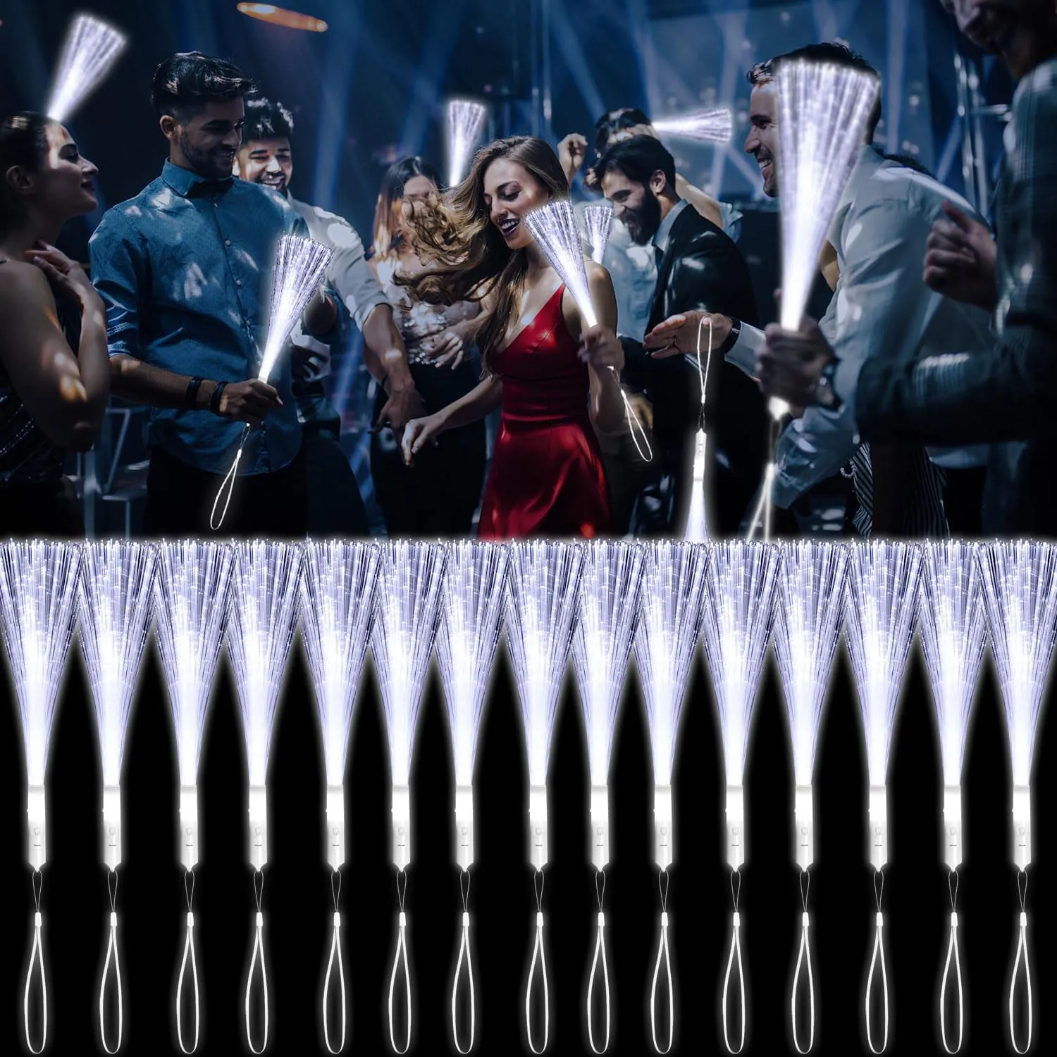 Sticks for July 4th Halloween Christmas Valentine's Day Wedding Birthday 15 Pack White Fiber Optic wary remarkably Wands Glow Fiber Wands Bulk LED Light Up Wands with 3 Flashing Modes LED Flashing 