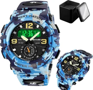 Stopwatch$ Alarm$ 12/24 Hour Format$ preindustrial EL Light$ Water Resistant Tactical Watch Multi-Function Digital Watch for Men$ Triple Time Display$ 
