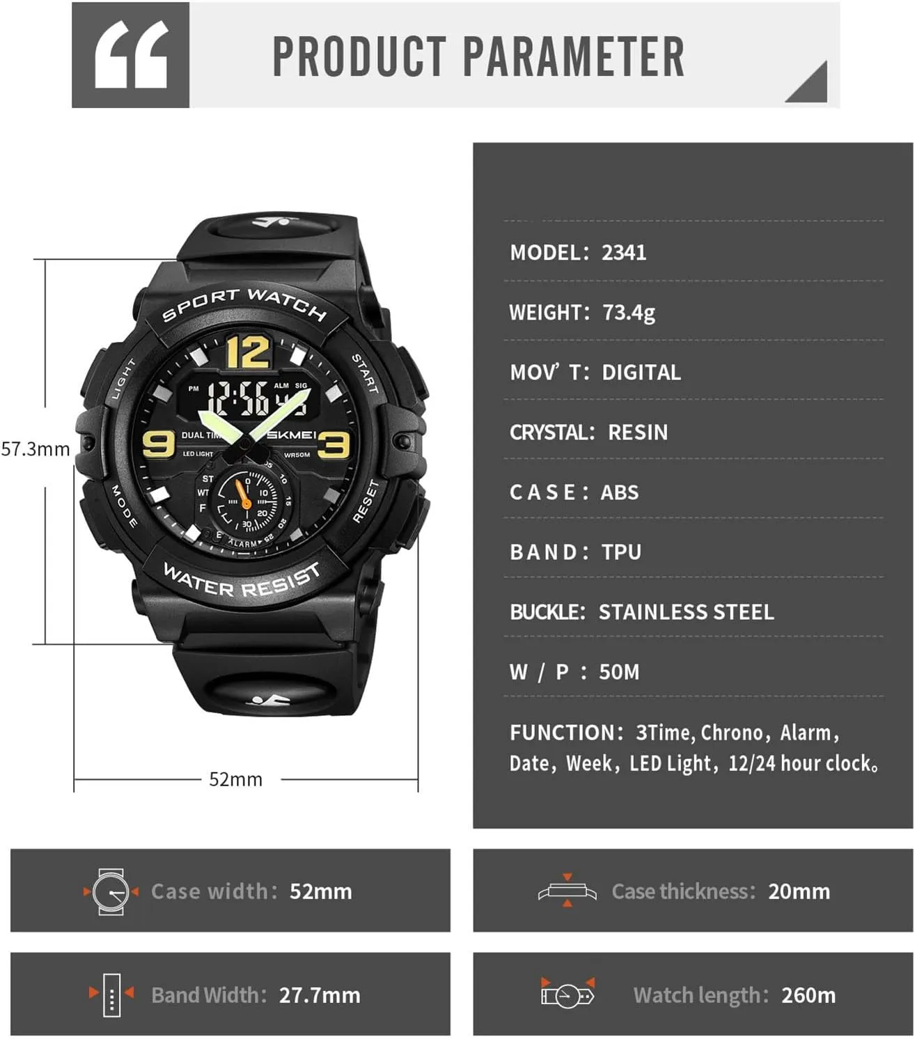 Stopwatch$ Alarm$ 12/24 Hour Format$ preindustrial EL Light$ Water Resistant Tactical Watch Multi-Function Digital Watch for Men$ Triple Time Display$ 