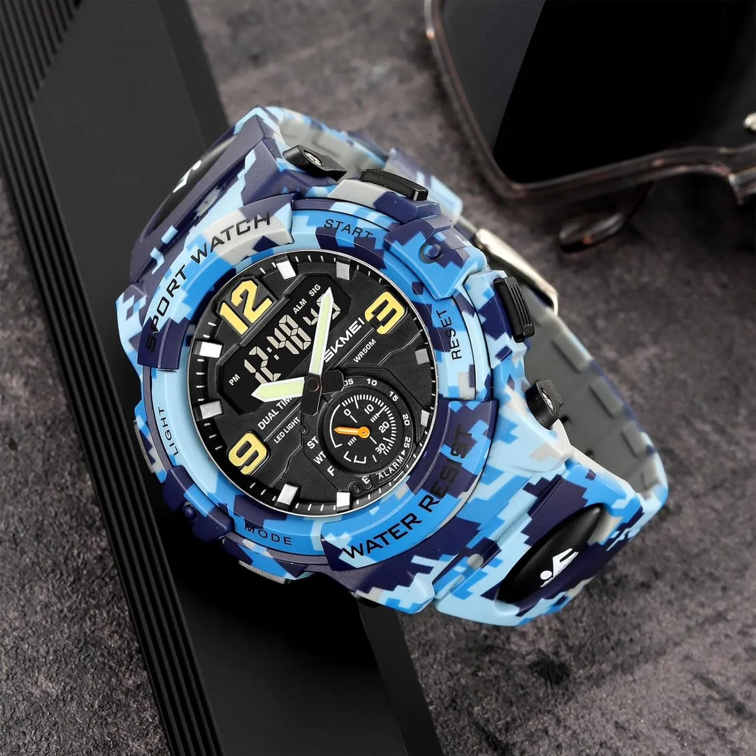 Stopwatch$ Alarm$ 12/24 Hour Format$ preindustrial EL Light$ Water Resistant Tactical Watch Multi-Function Digital Watch for Men$ Triple Time Display$ 