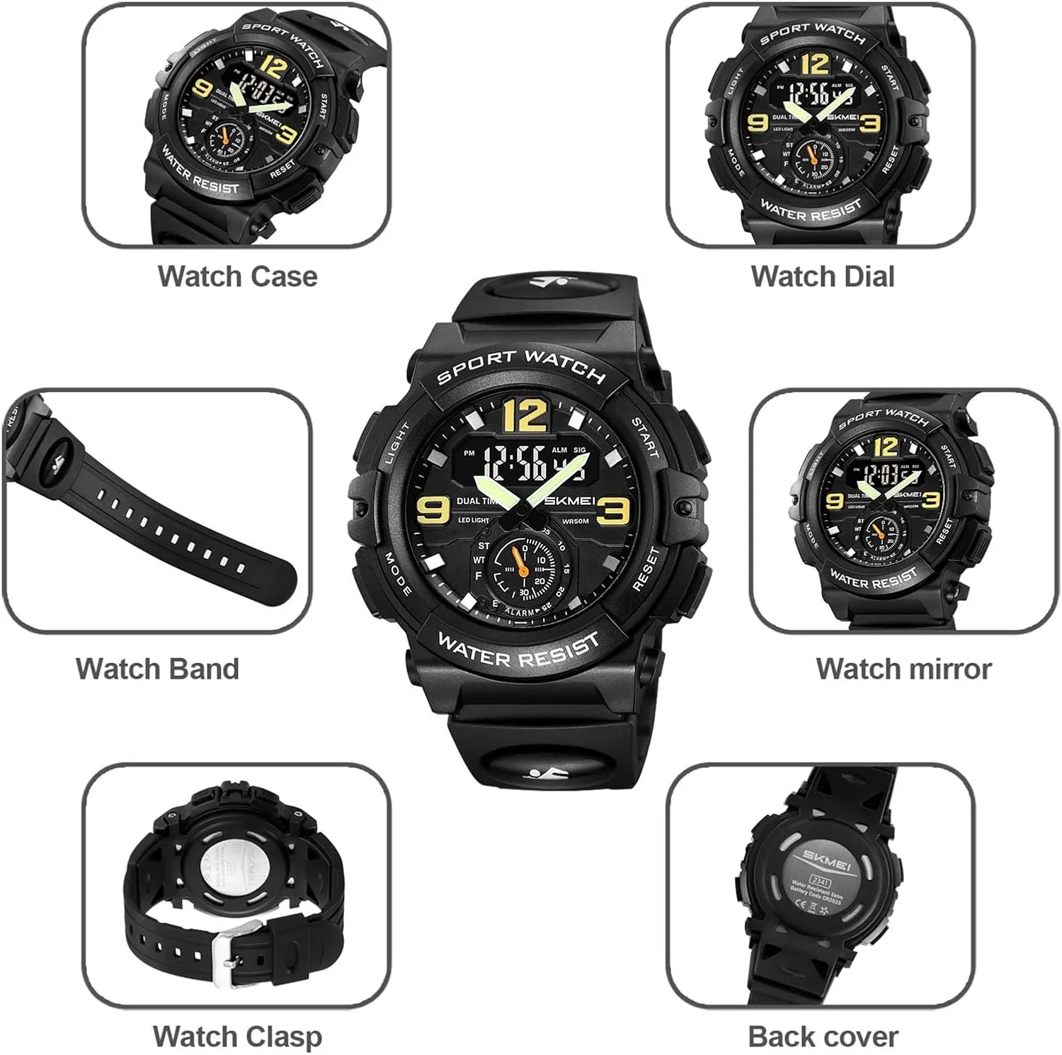 Stopwatch$ Alarm$ 12/24 Hour Format$ preindustrial EL Light$ Water Resistant Tactical Watch Multi-Function Digital Watch for Men$ Triple Time Display$ 