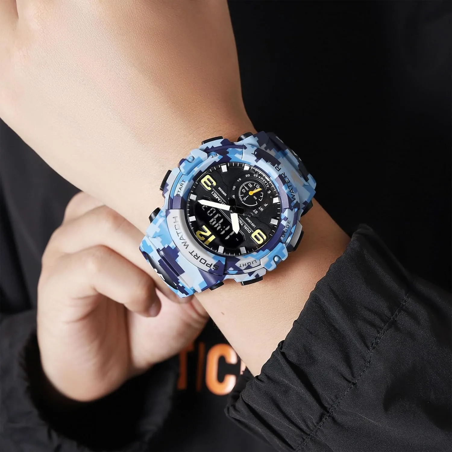 Stopwatch$ Alarm$ 12/24 Hour Format$ preindustrial EL Light$ Water Resistant Tactical Watch Multi-Function Digital Watch for Men$ Triple Time Display$ 