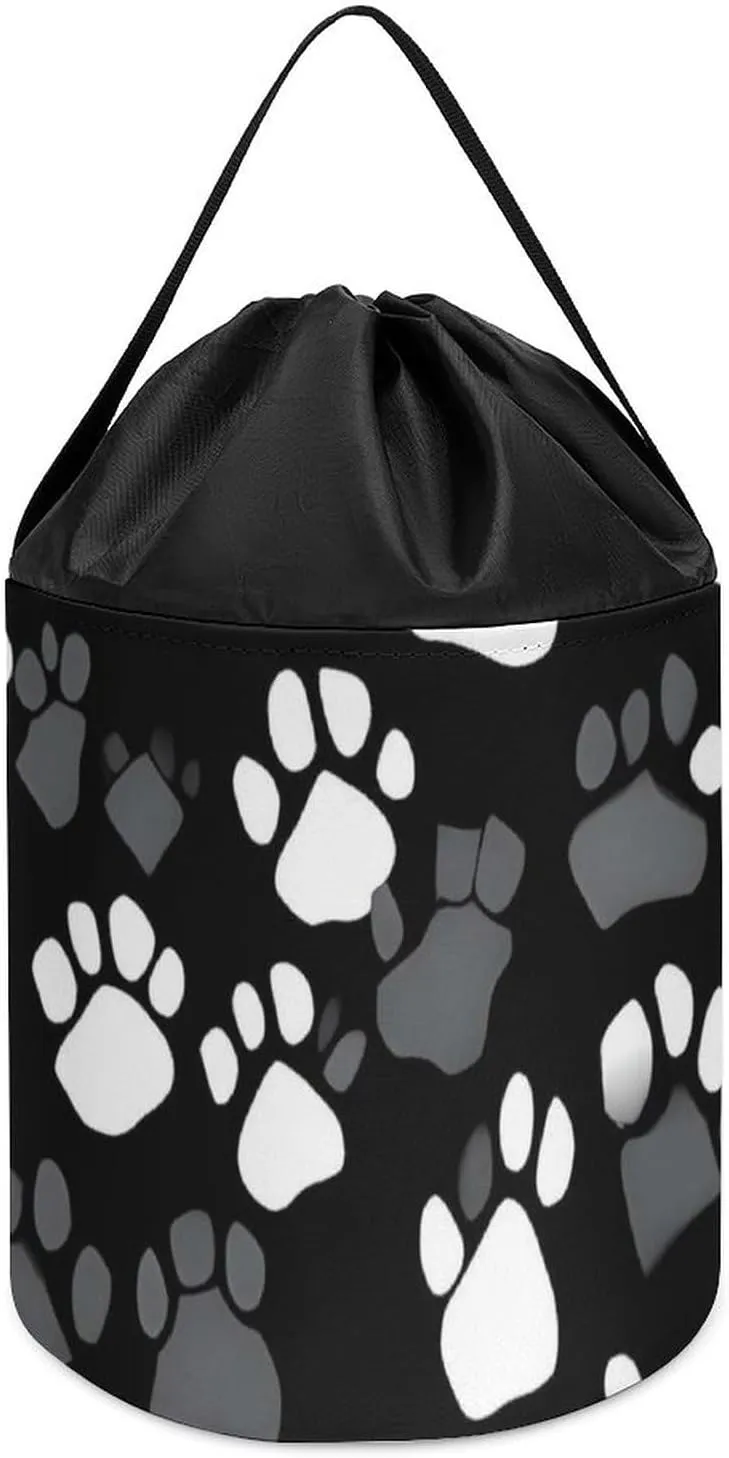 Storage Basket Reusable Drawstring Toy Bucket Bags Toy Hamper Round Toys Clothes Storage Basket for Playroom Black And White Paw considerate contemporary our gorge memorable Print Toy 
