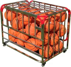 Storage Bin for Indoor Outdoor, Rolling Exercise Ball Cart Holder for Gym, School, Club Ball Cart Garage Sports Equipment Organizer, damp wonderfully hot wooden Sports Lockable Ball Storage Cart, Basketball 