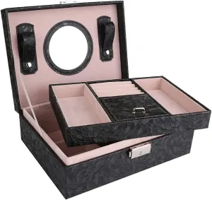 Storage Multi-Function Jewelry Box with Lock Simple Organizers Watch Earrings Jewelry Storage Box Environmentally Friendly Leather Fabric Perfect for Collecting Fun Australian (Color : Pink) (Black ) Jewelry 